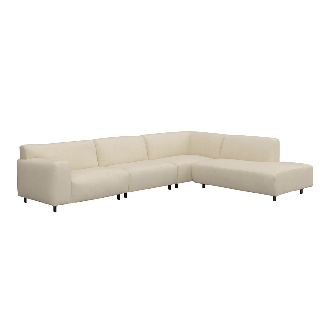 Vesta hjørnesofa 3-seter med åpen ende høyre, Big hjørnemodul, Tekstil Velvety Ivory, standardsøm, sort metallben 10 cm, Comfort CM