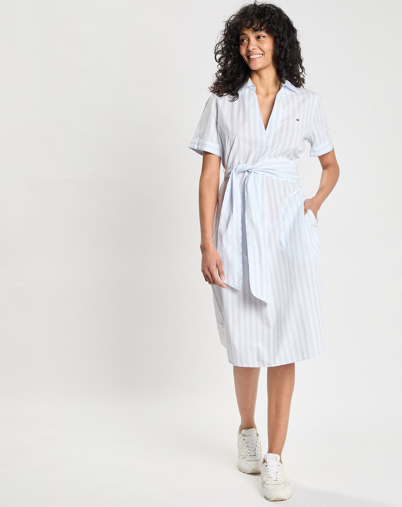 Tommy Hilfiger Robe chemise en popeline cot à rayures bleu/blanc