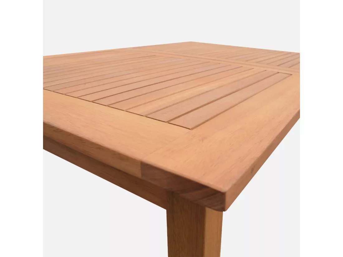 Table de jardin en bois 200-250-300cm - Almeria - Grande table rectangulaire avec allonge eucalyptus. Intérieur / Extérieur
