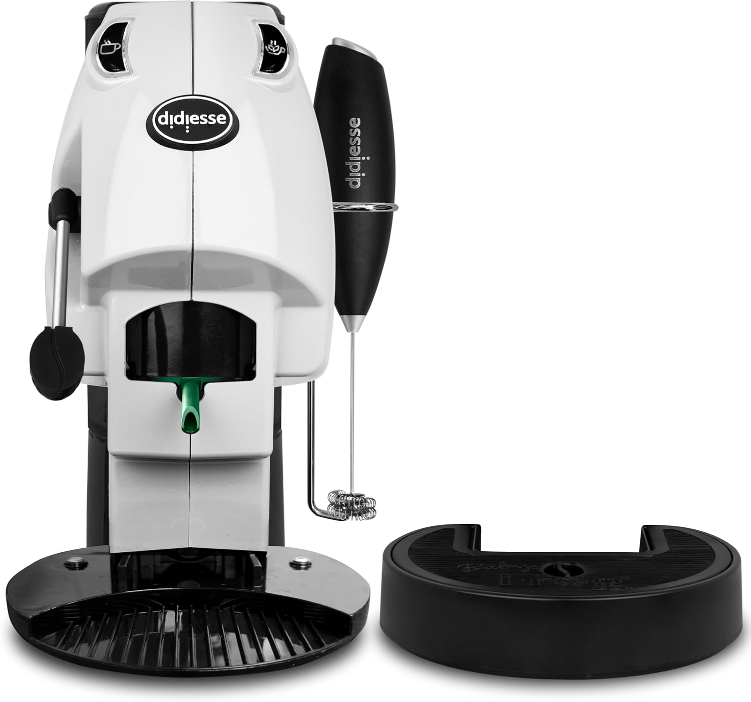 Didiesse Baby Frog Coffee & Tea Kaffeemaschine für Pads, mit Milchaufschäumer und doppeltem Padhalter für Kaffee und Tee, geringer Verbrauch 650 W, Warmwasserspender (weiß)