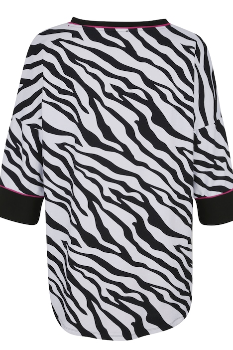T-Shirt, oversized, Animaldruck, Schriftzug, Rundhals, 3/4-Ärmel.
