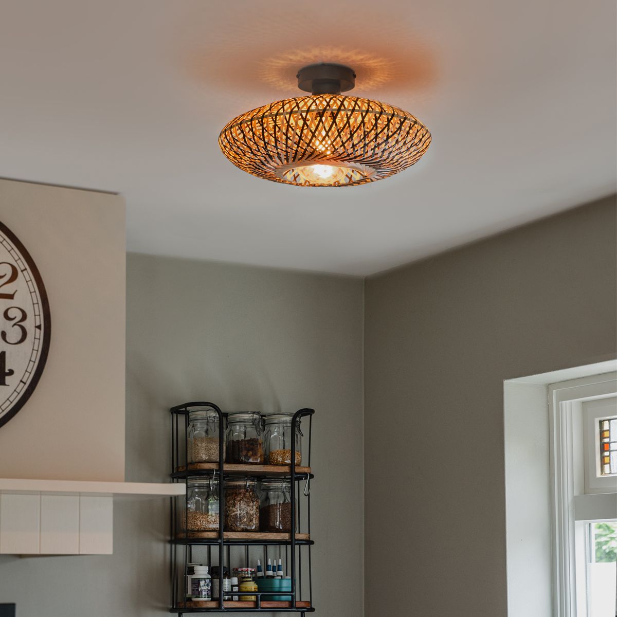 Smart plafondlamp zwart bamboe 40 cm incl. Wifi A60 - Ostrava