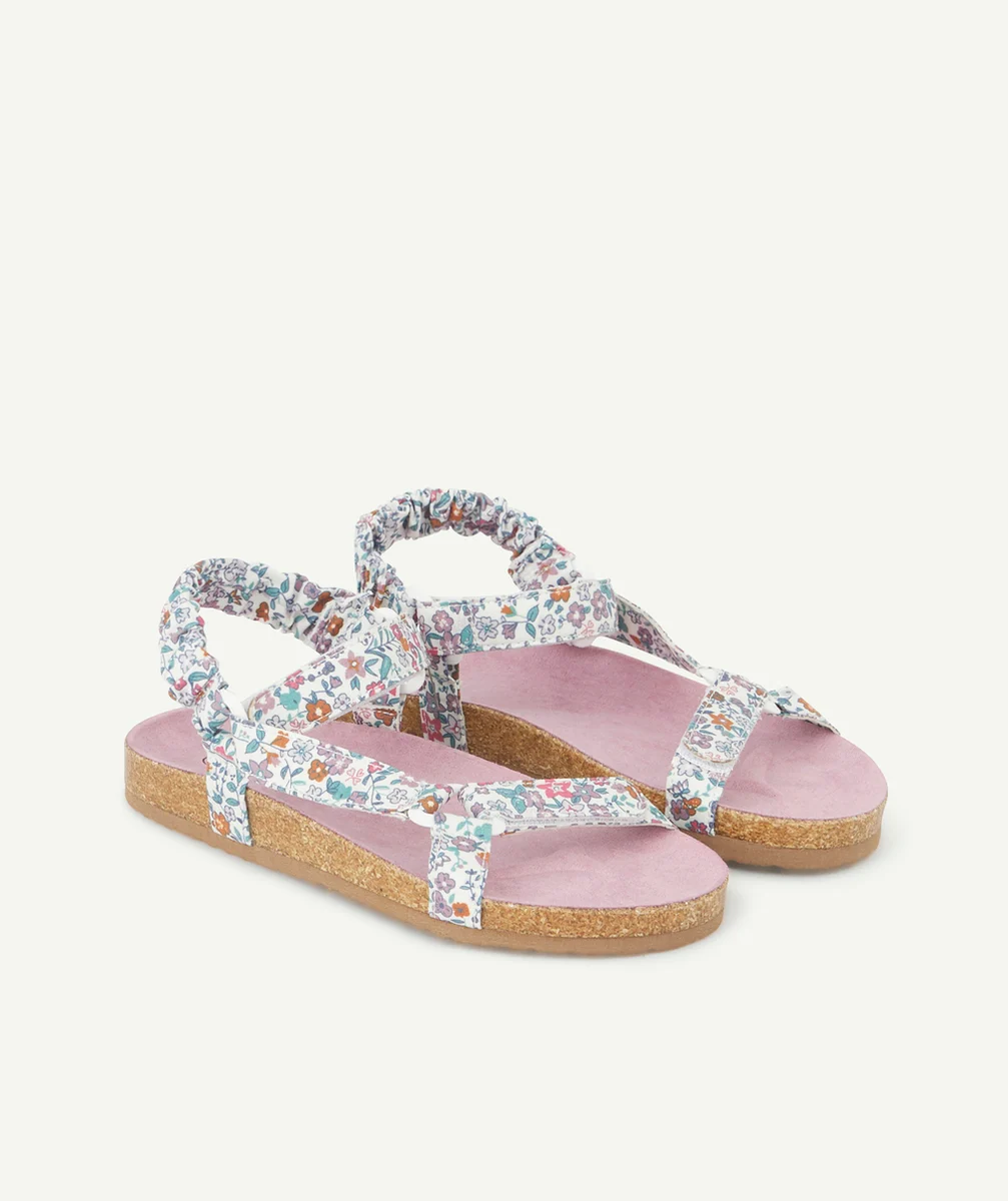 SANDALES FILLE BLANCHES ET ROSES IMPRIMÉES FLEURIES AVEC SCRATCH