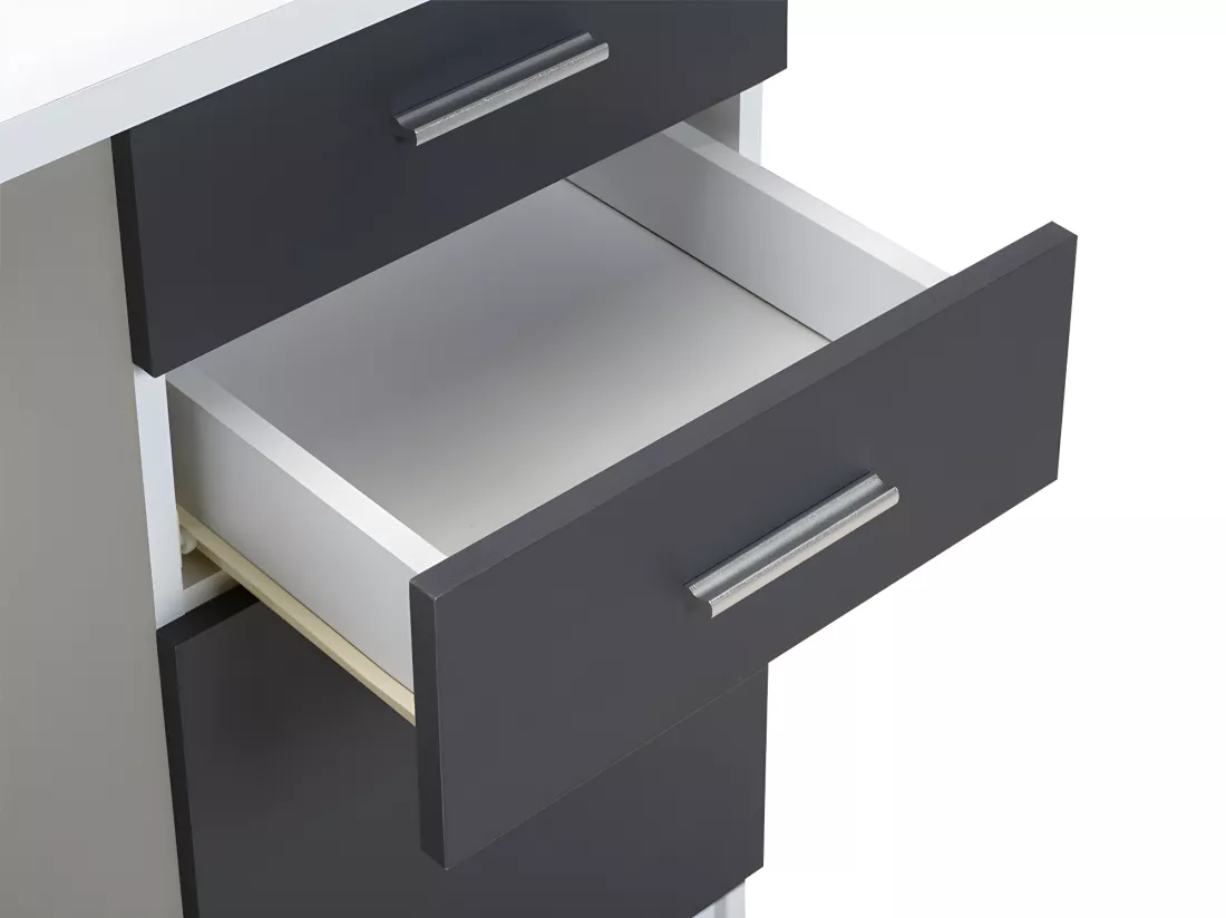 Bureau d'angle NORWY - 2 portes & 2 tiroirs - Blanc & Gris