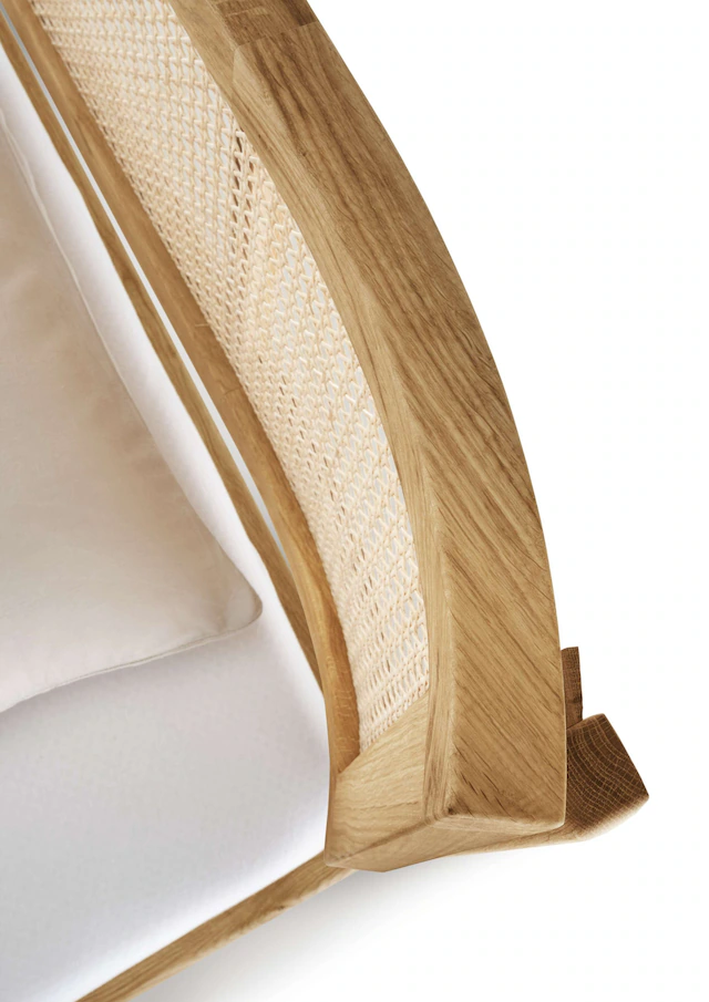 Home affaire Bett »Hällevik Doppelbett, Massivholzbett, OTTOs Choice,« Massive FSC®-zertifizierte Eiche geölt, Kopfteil mit Wiener Geflecht