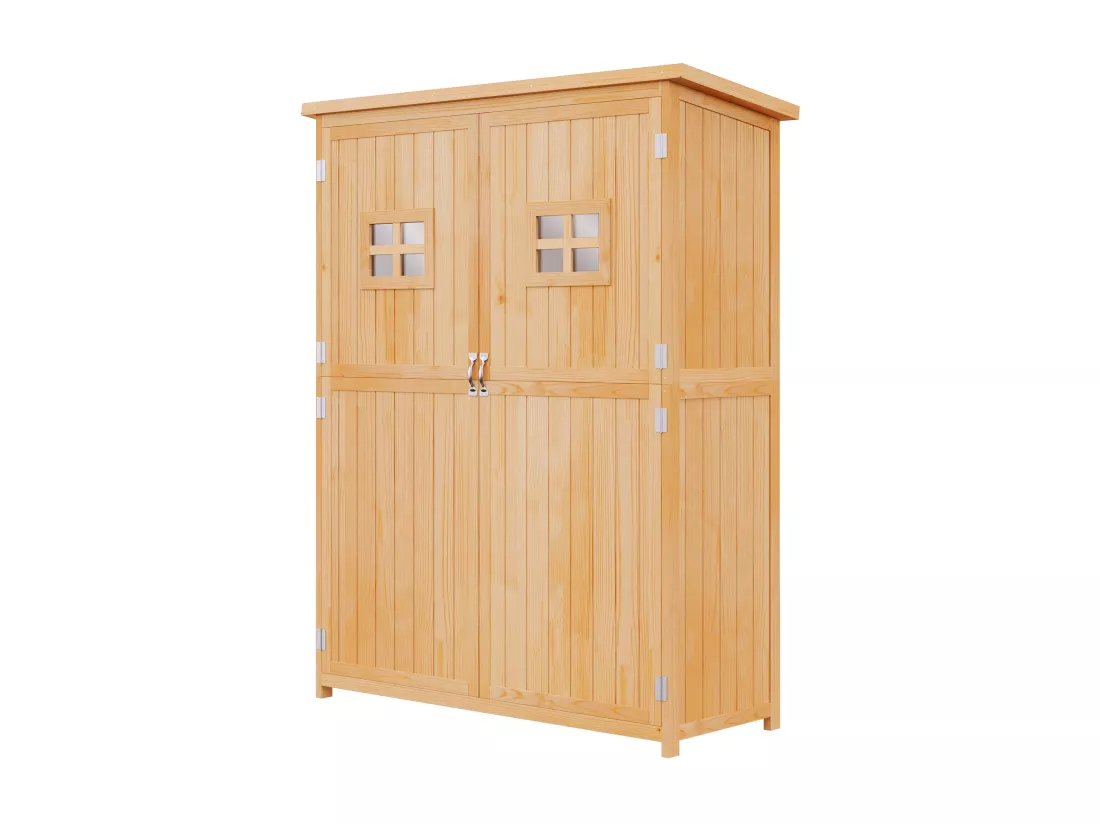 Abri de jardin armoire de jardin remise pour outils sur pied dim. 128L x 50l x 164H cm 2 étagères 2 portes 2 fenêtres toit bitumé étanche bois massif sapin pré-huilé