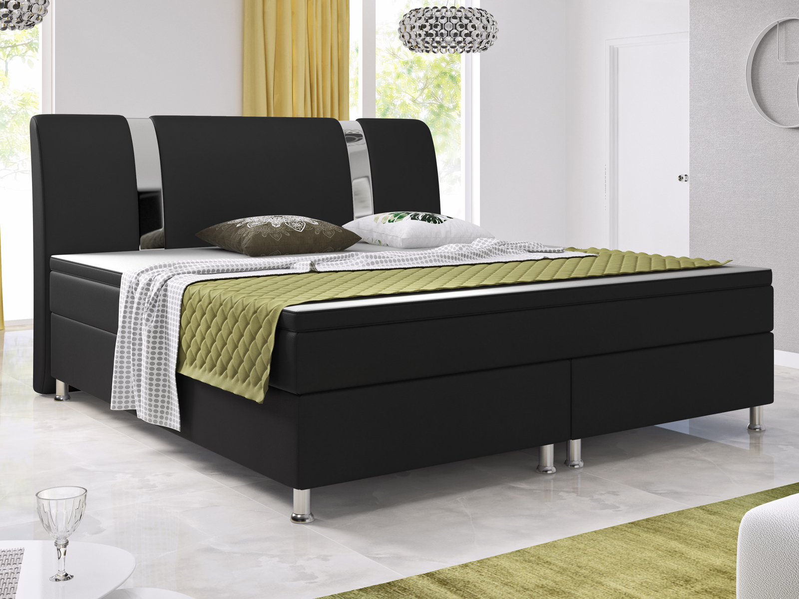 Boxspringbett - schwarz - Kunstleder - mit Topper - H3 - 180x200 cm