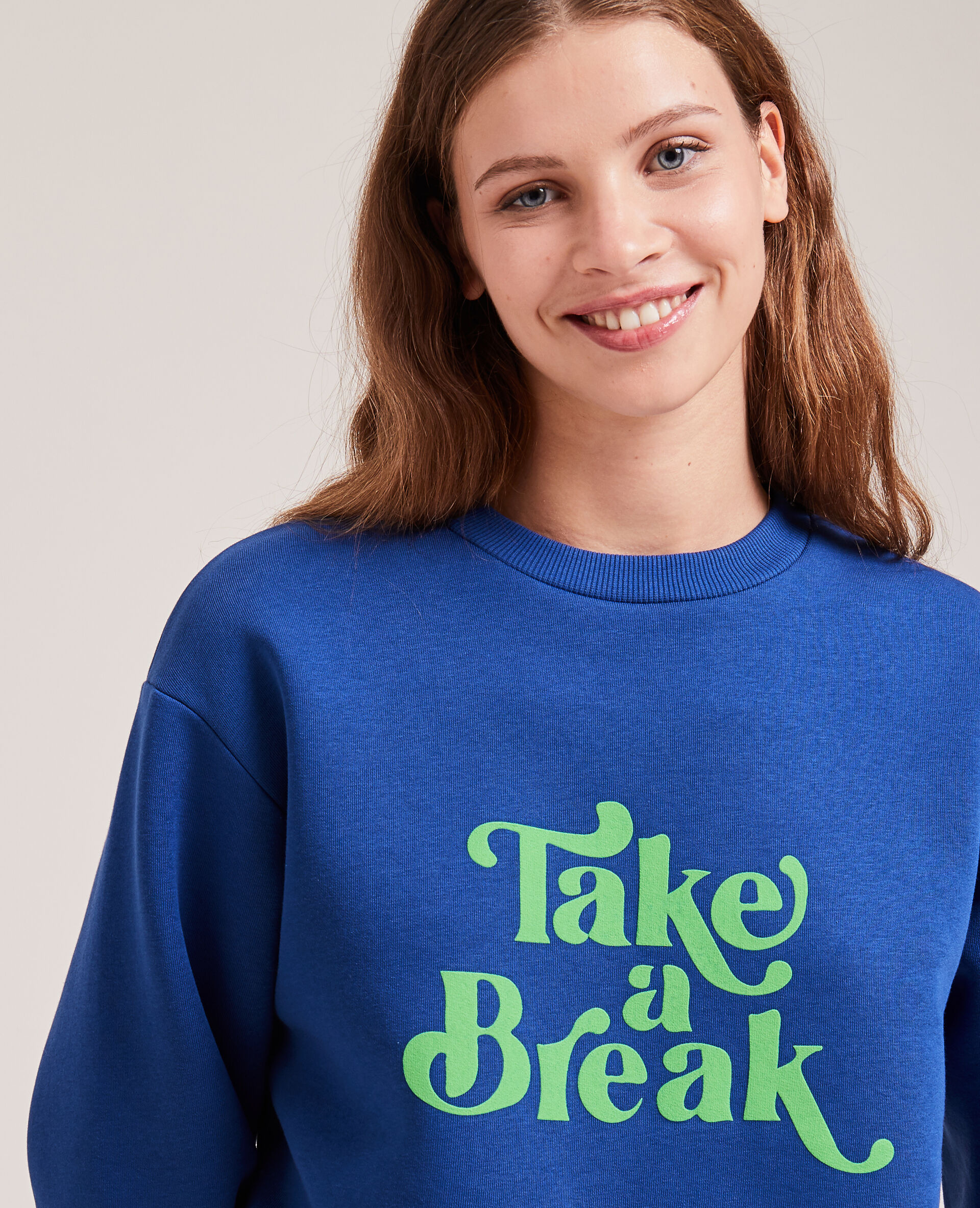 Sweat col rond avec flocage - Bleu foncé