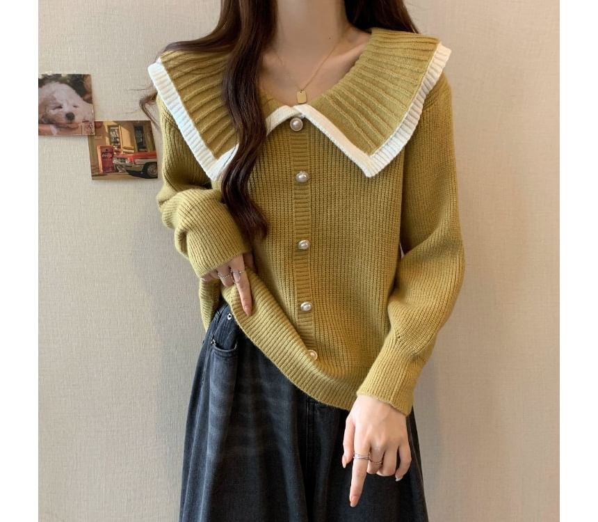 Magimomo - Effen cardigan met kraag en knoopjes van imitatieparels