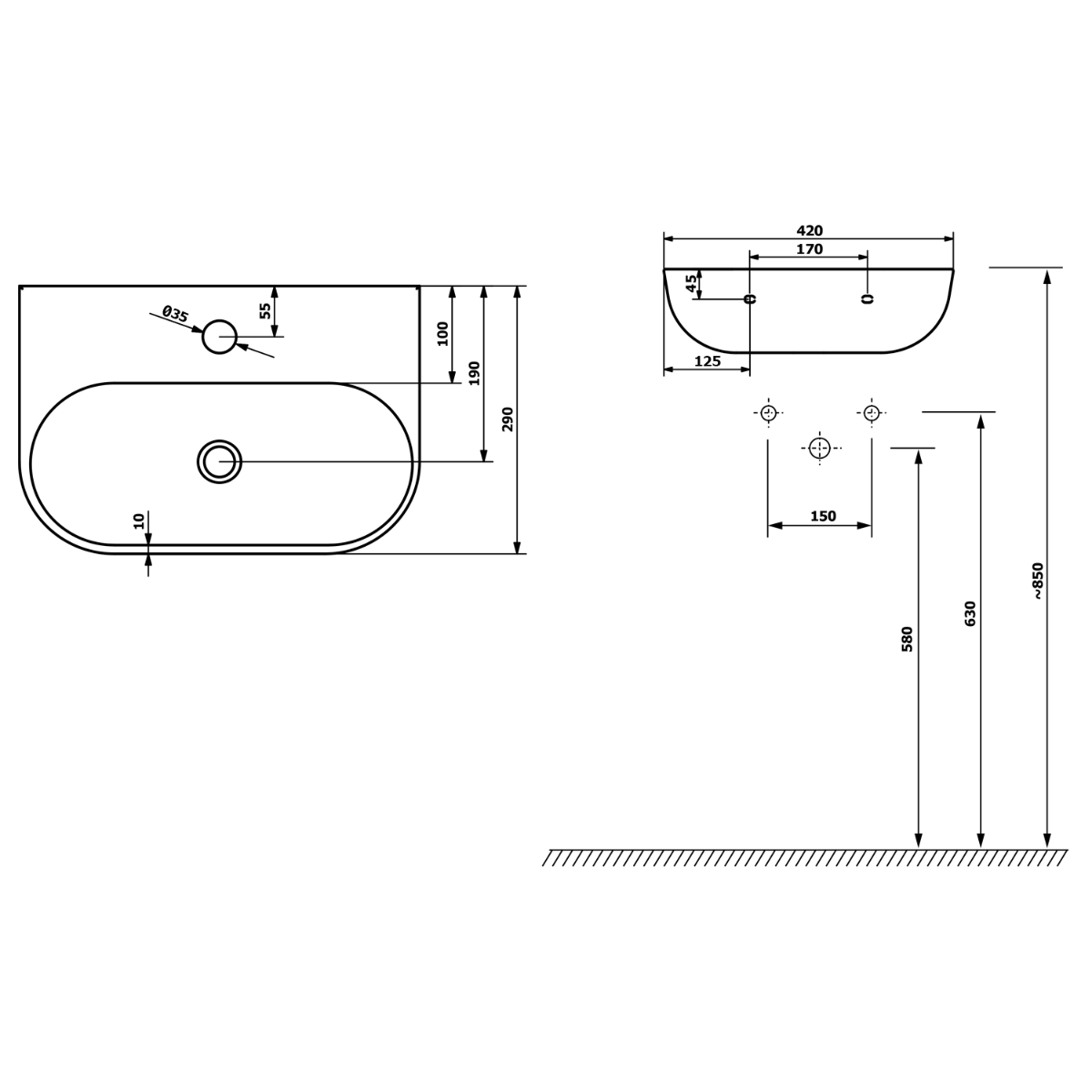 Sapho Nerissa keramische wastafel 42x29cm zwart mat