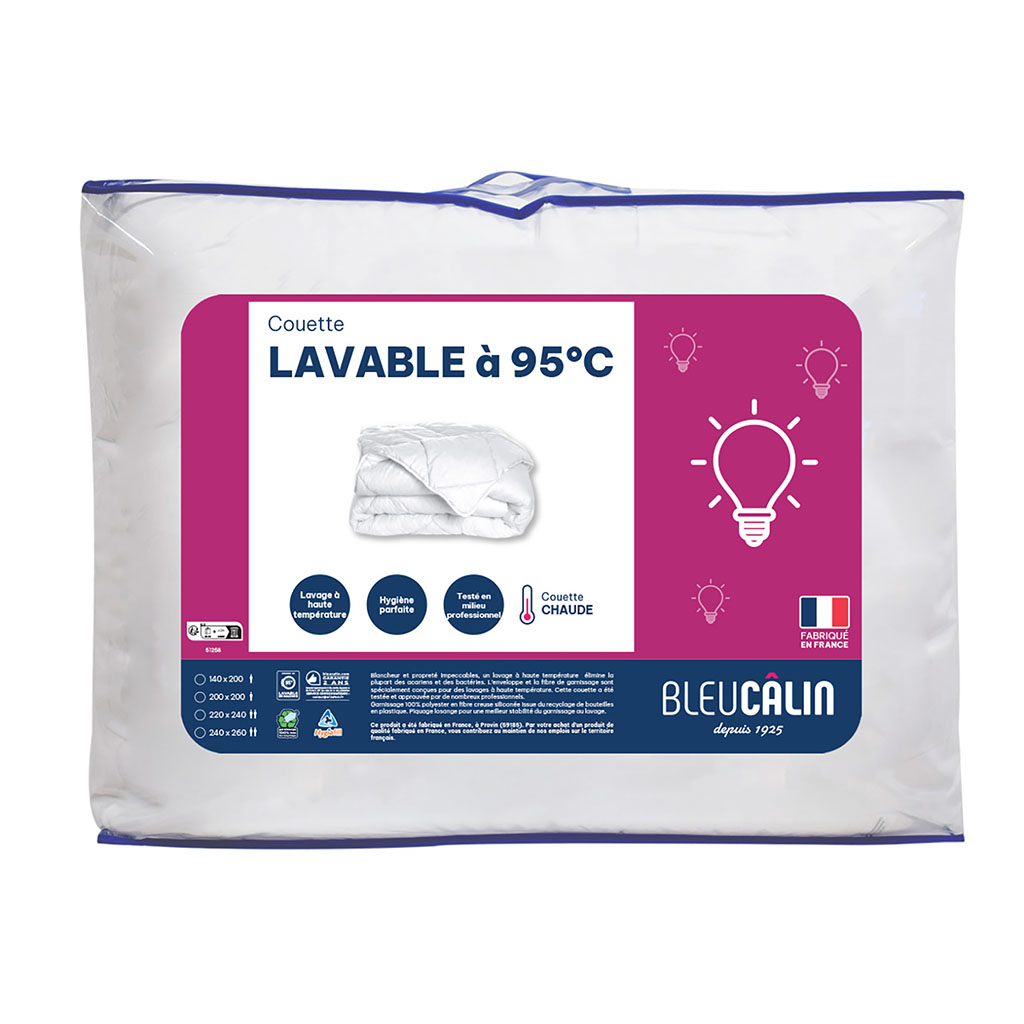 Couette chaude Bleu Câlin lavable à 95°C 240x260cm