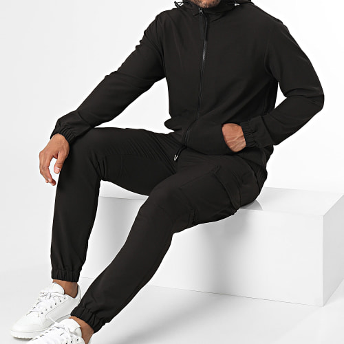 Ensemble Veste Zippée Capuche Et Pantalon Cargo Noir