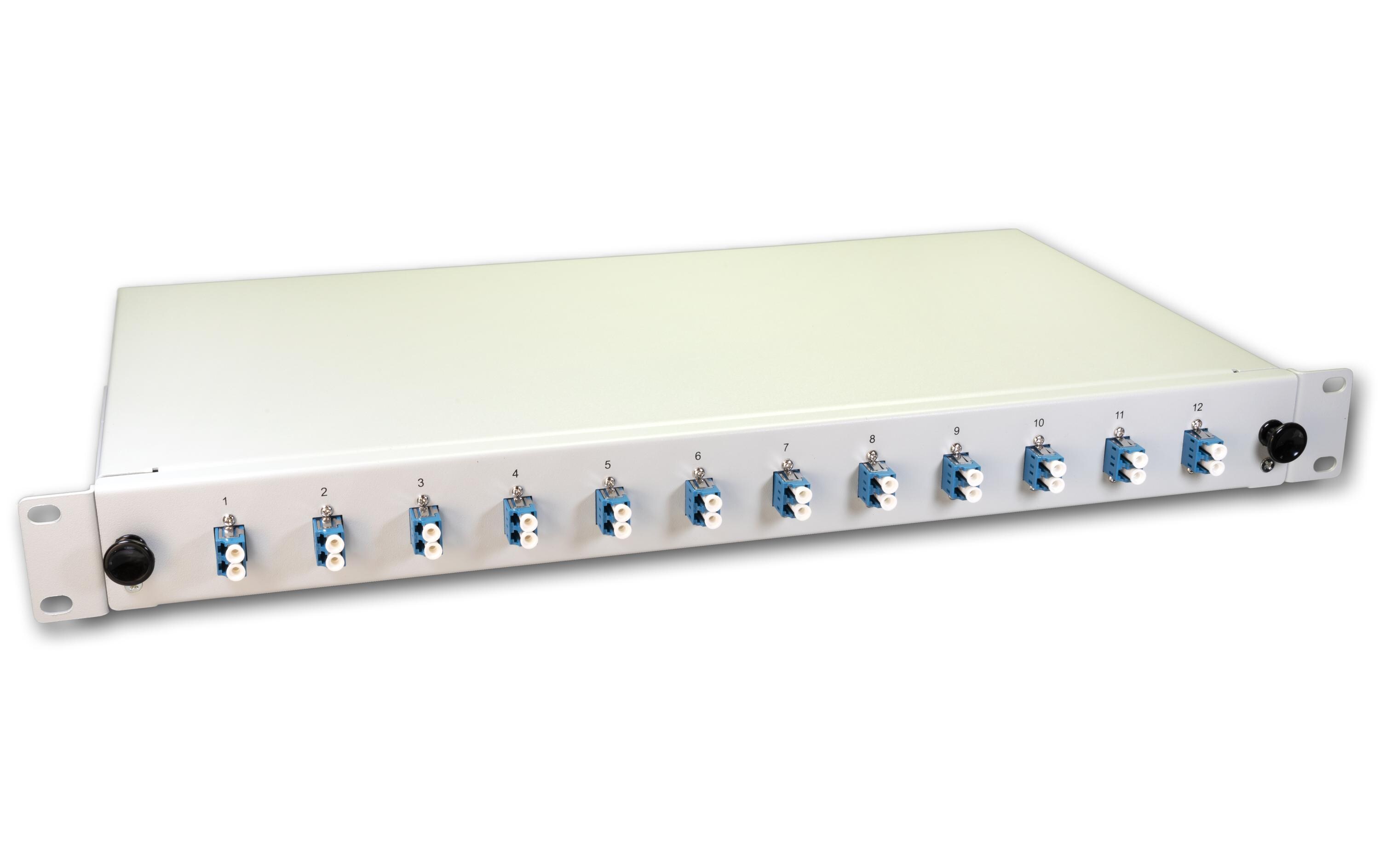 Spleissbox 24 Fasern, 12x DLC SM, 9/125µm OS2 Pigtail<br>LWL Spleissbox, 24 Fasern, 12x DLC Singlemode, 9/125µm OS2 G657.A1 Pigtail