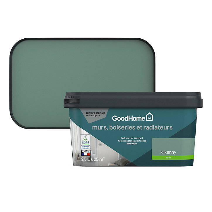 Peinture intérieure couleur murs, boiseries et radiateurs GoodHome Kilkenny satin vert 2,5L