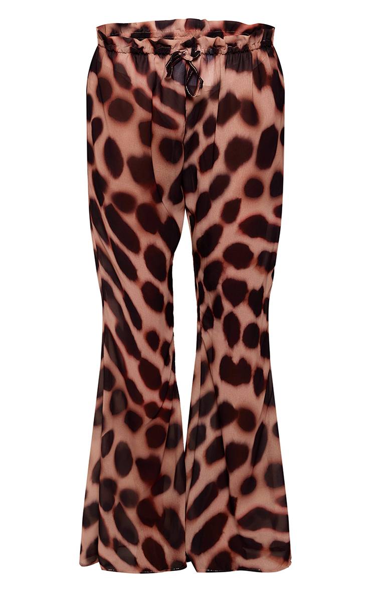 Marron Pantalon Fluide Large En Mousseline Imprimé Animal