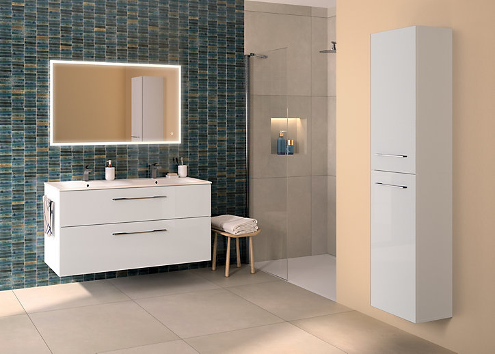 Ensemble meuble sous vasque l.130 cm blanc + vasque céramique Selva Geberit