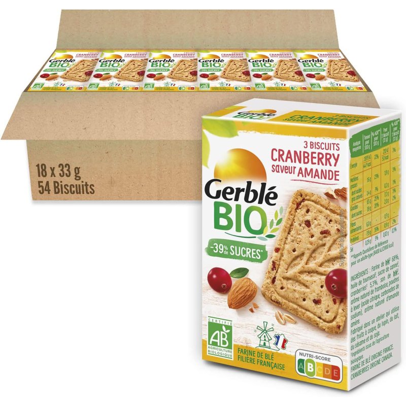 Biscuits Cranberry saveur amande Bio Gerblé x 3 - Boîte de 33 g
