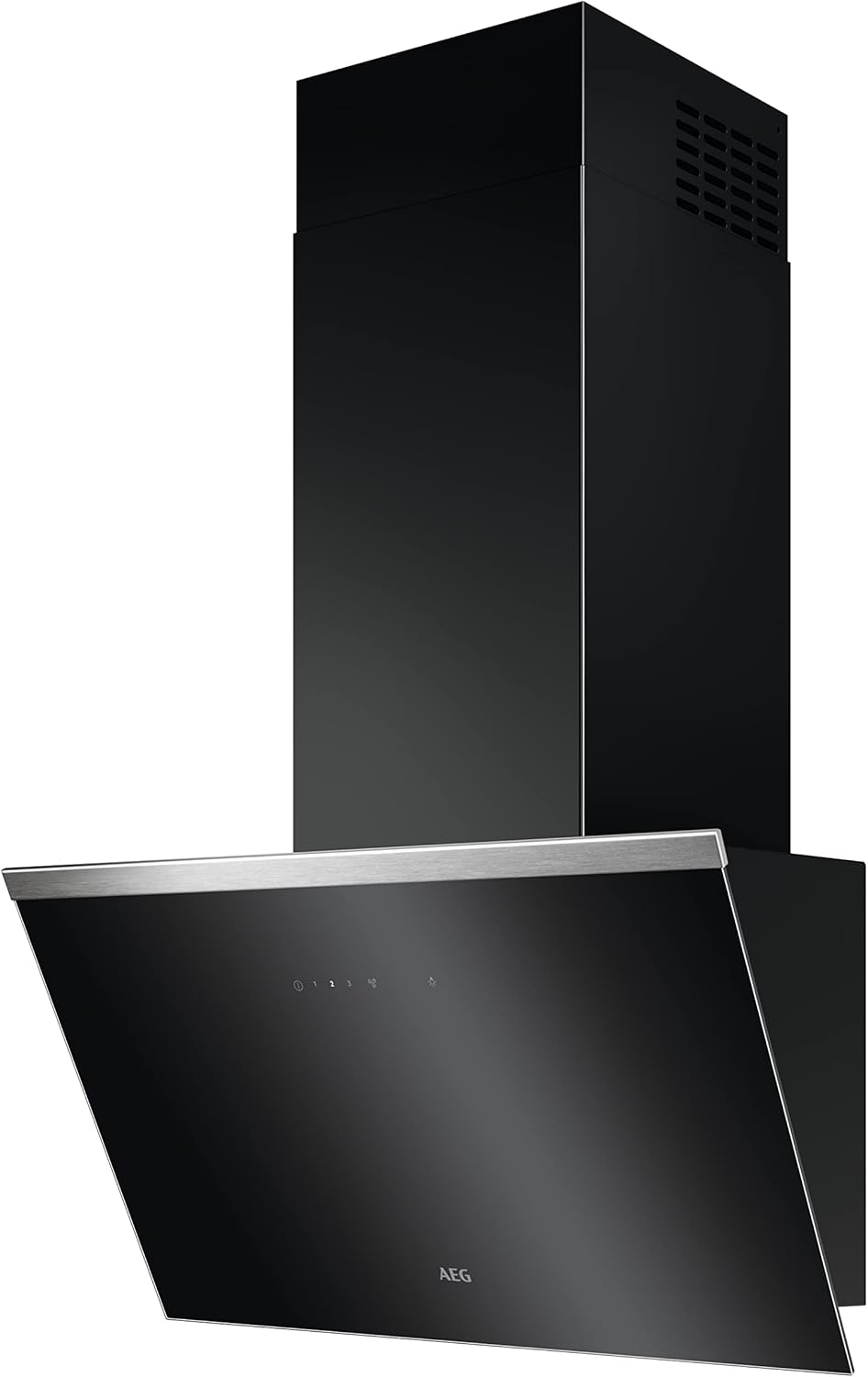 AEG Kopffreie Wand-Dunstabzugshaube, 60 cm, A, Serie 7000 mit Hob2Hood, Abluft & Umluft, Hochleistungsmotor, Intensivstufe, max. 500 m³/h/min, 64 – max. 74 dB(A), Touch-Bedienung, Schwarz, DVE5661HB