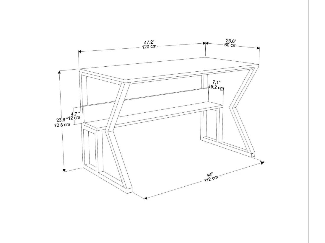 Bureau avec le cadre en métal et étagère secrète (Noir et blanc)