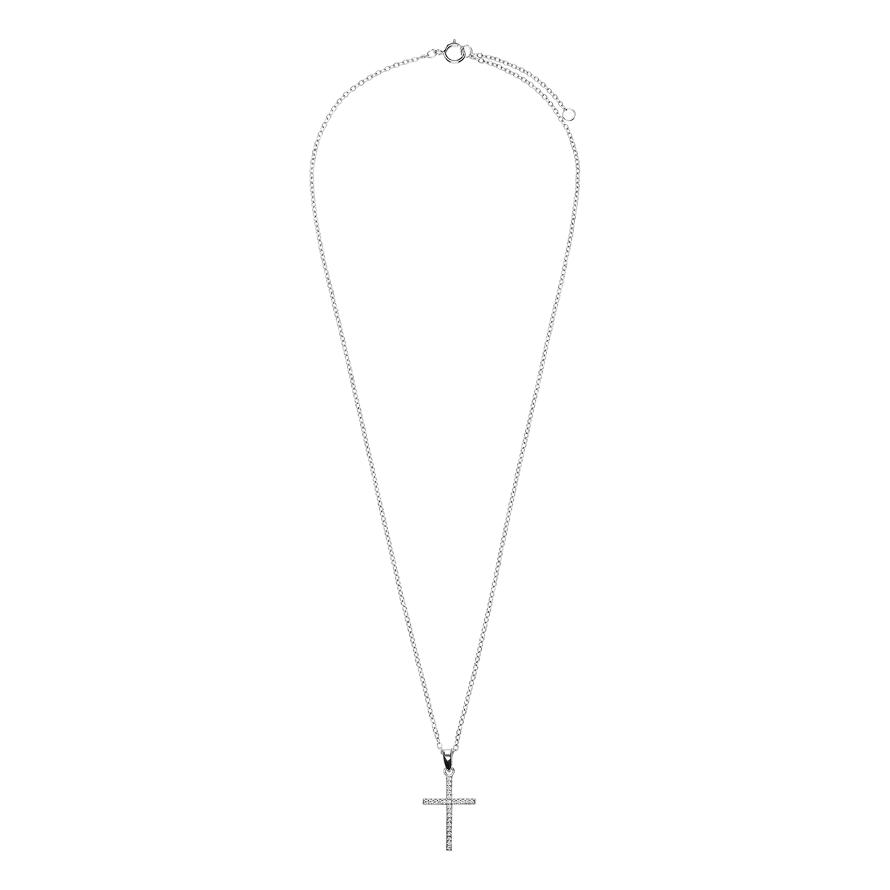 Zilveren ketting met hanger kruis zirkonia