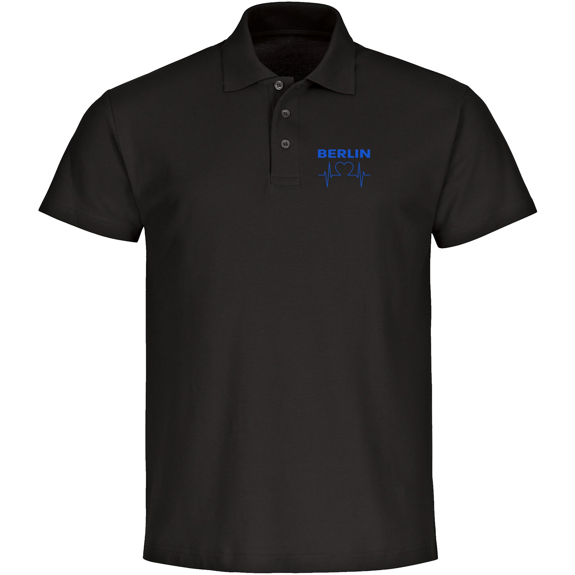 multifanshop® Poloshirt - Berlin blau - Herzschlag - Druck blau
