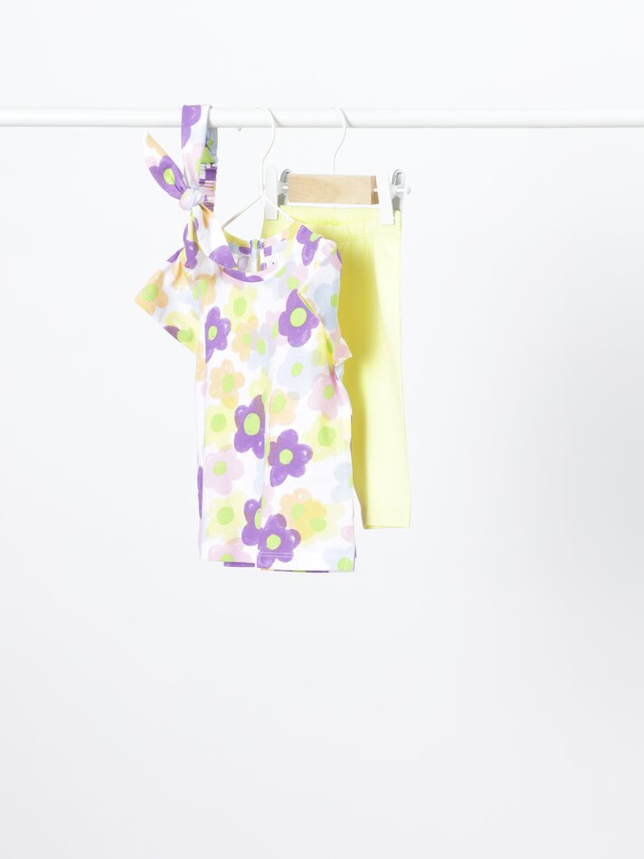 Conjunto de camiseta e legging estampadas de duas peças - Amarelo Claro
