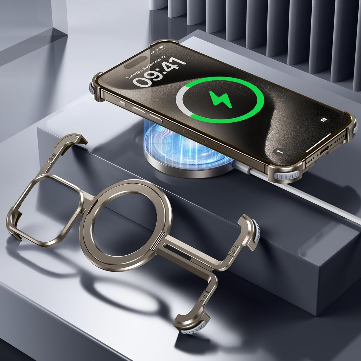 iPhone 15 Pro MagSafe Alu Slim Case Hülle mit Rahmenlosen Bumper - Champagner