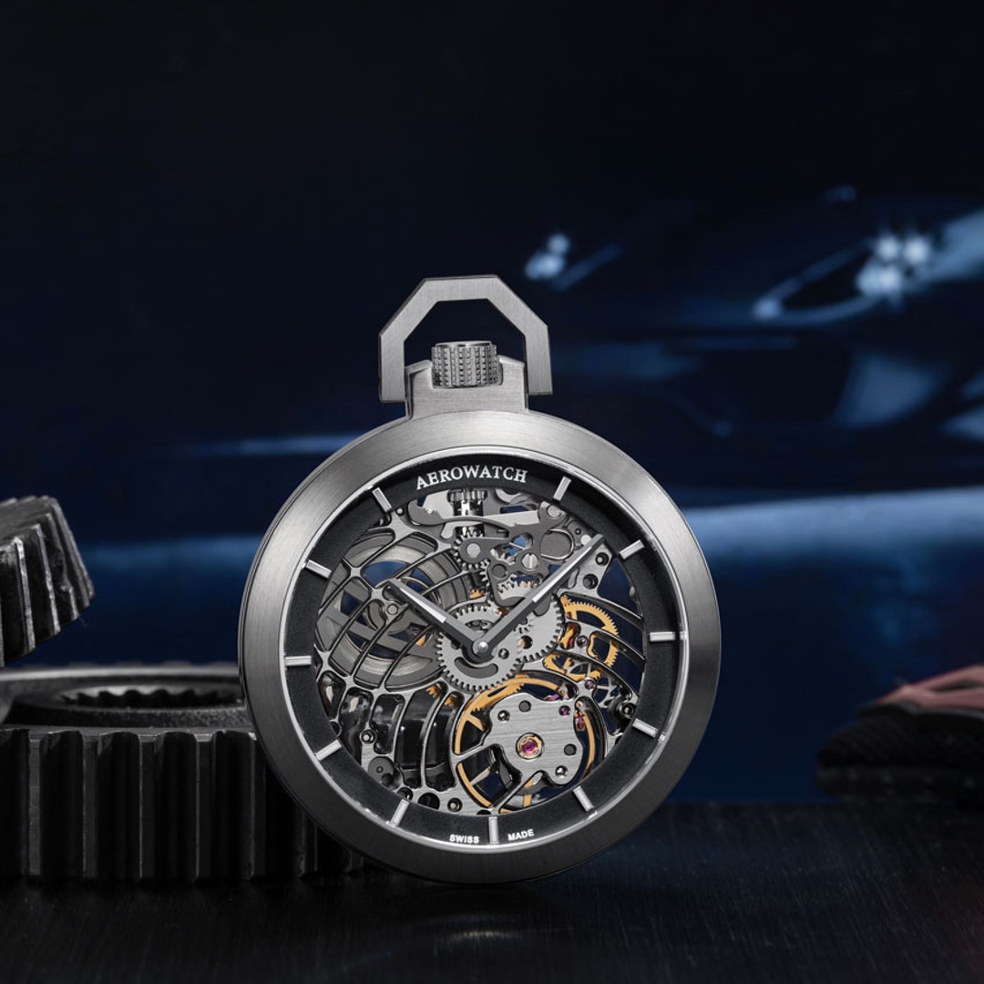 Aerowatch Taschenuhr Lépine Mechanical Tornado Skeleton Silbrig