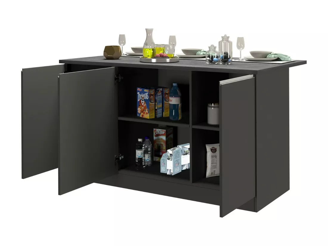Îlot de cuisine Dcarnelo, Armoire polyvalente, Meuble de kitchenette, Table auxiliaire, 100% Made in Italy, 155x90h90 cm, Anthracite et Ardoise