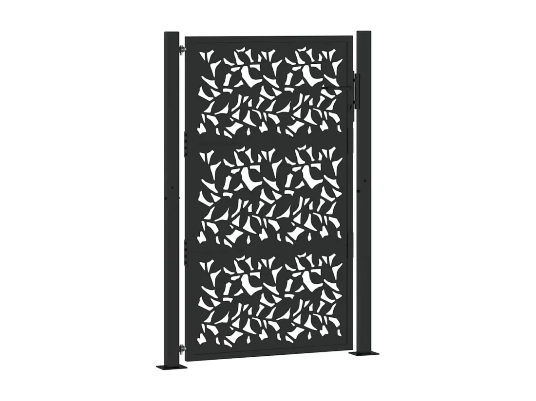 Portail de jardin noir 105x155 cm acier conception de feuilles