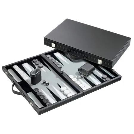 Philos Backgammon grau, groß, Kunstleder