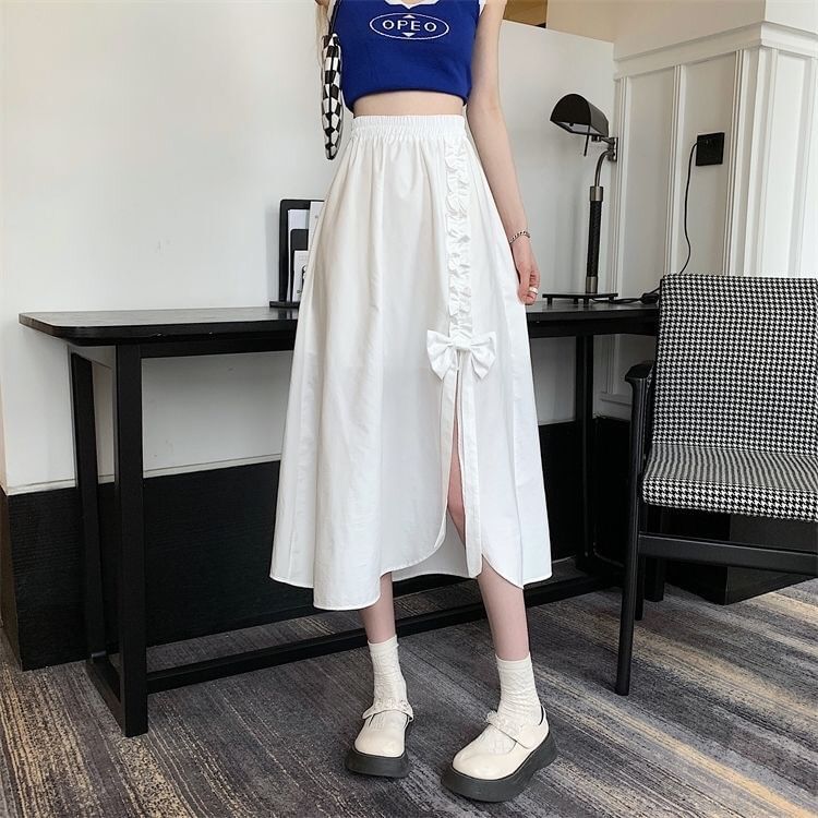 Sisyphi - Hoge taille effen split midi A-lijn rok