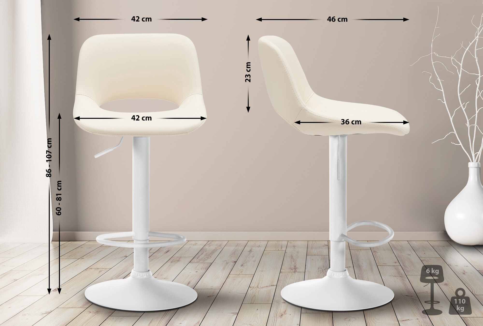 CLP 2er Set Barhocker Camden I Kunstleder-Bezug