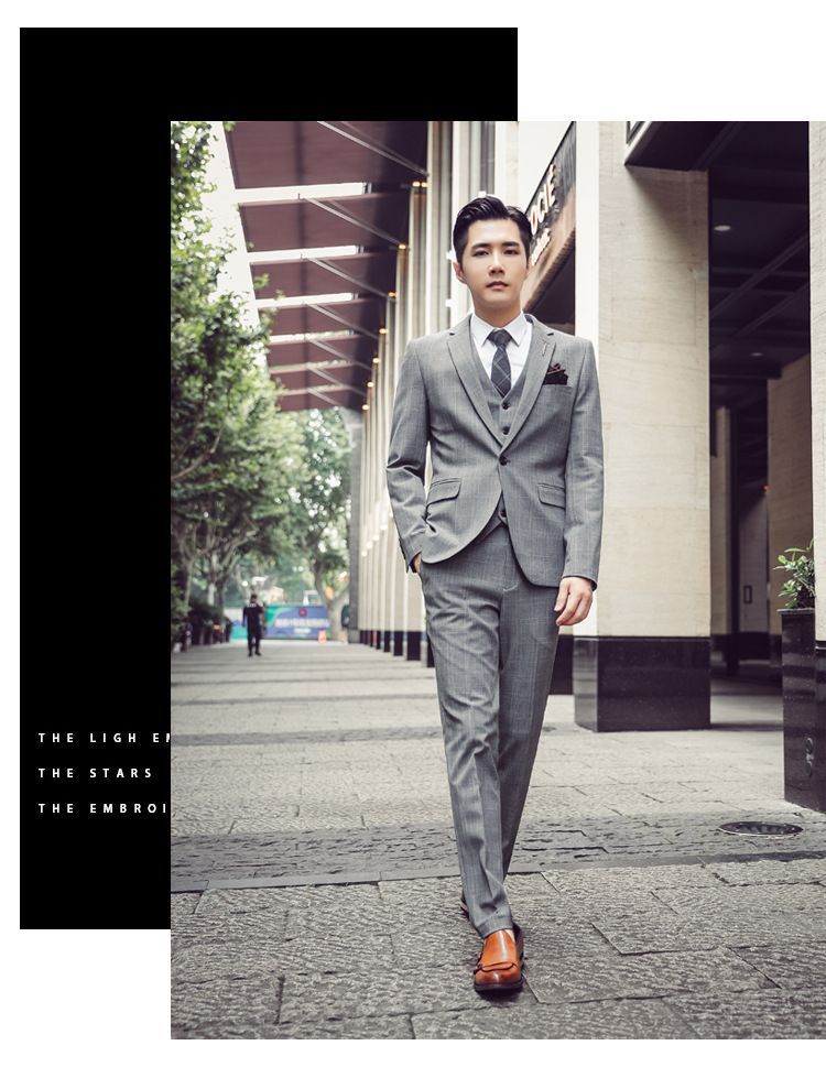 Deepwood - Set: Geruite blazer + pantalon + vest