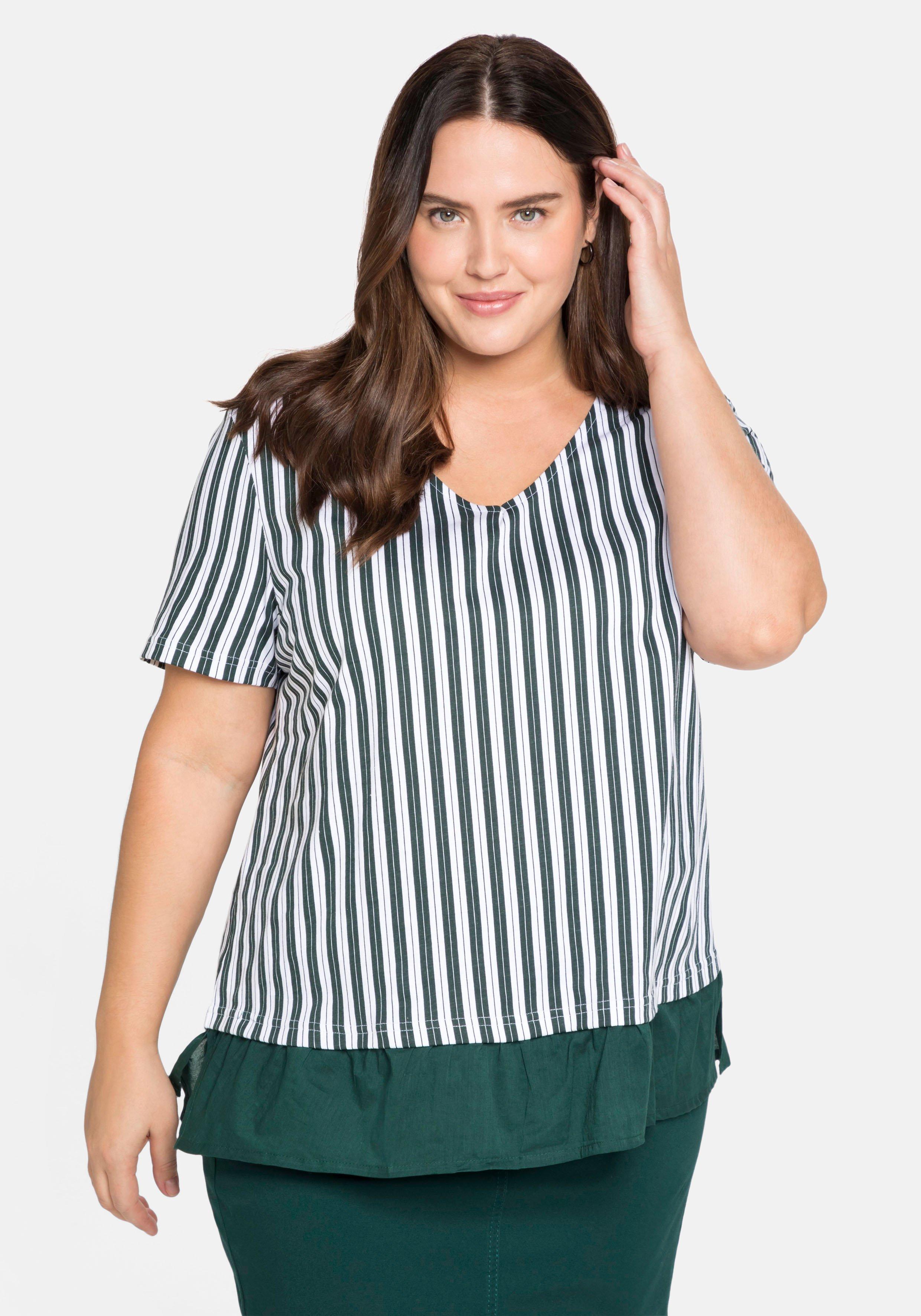 Streifenshirt mit Volant am Saum, in A-Linie