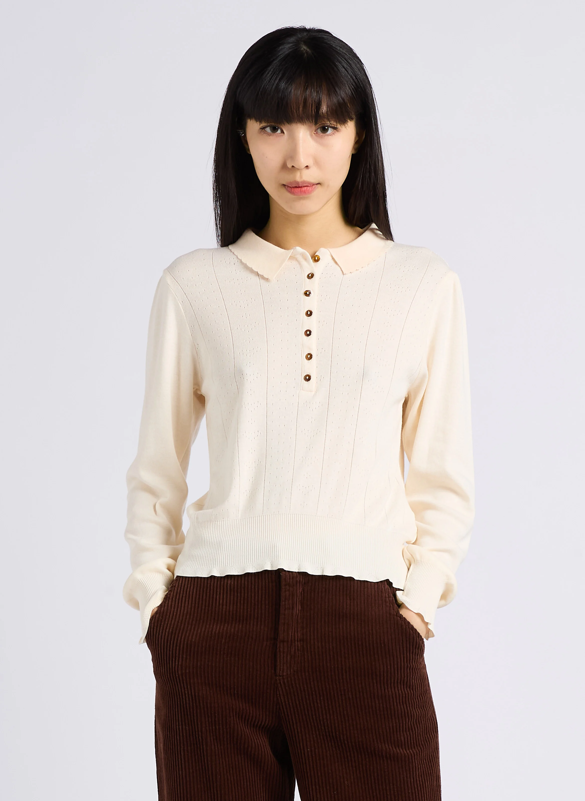 ANNETTE - Tee-shirt pointelle en coton mélangé | Blanc
