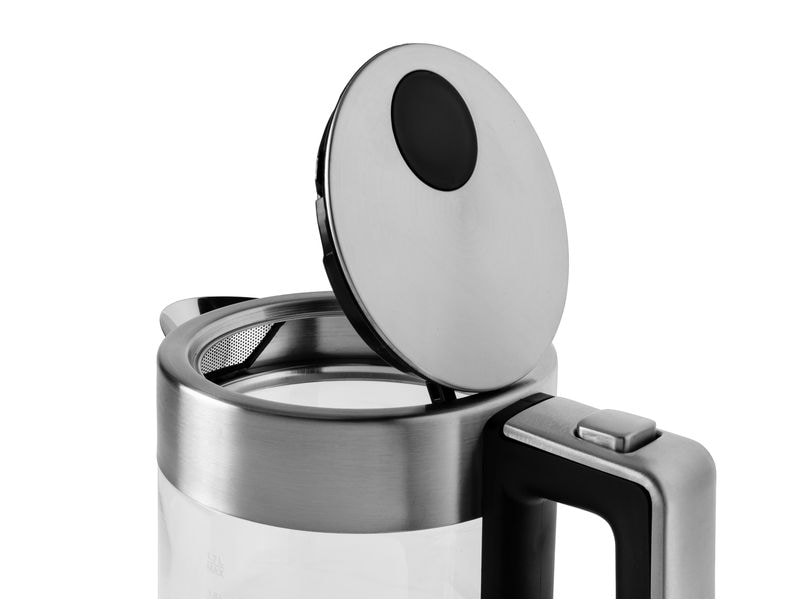 FURBER Wasserkocher Vetro 1.7 l, Silber/Transparent Wasserkocher mit 360°-Sockel mit Kabelaufwicklung