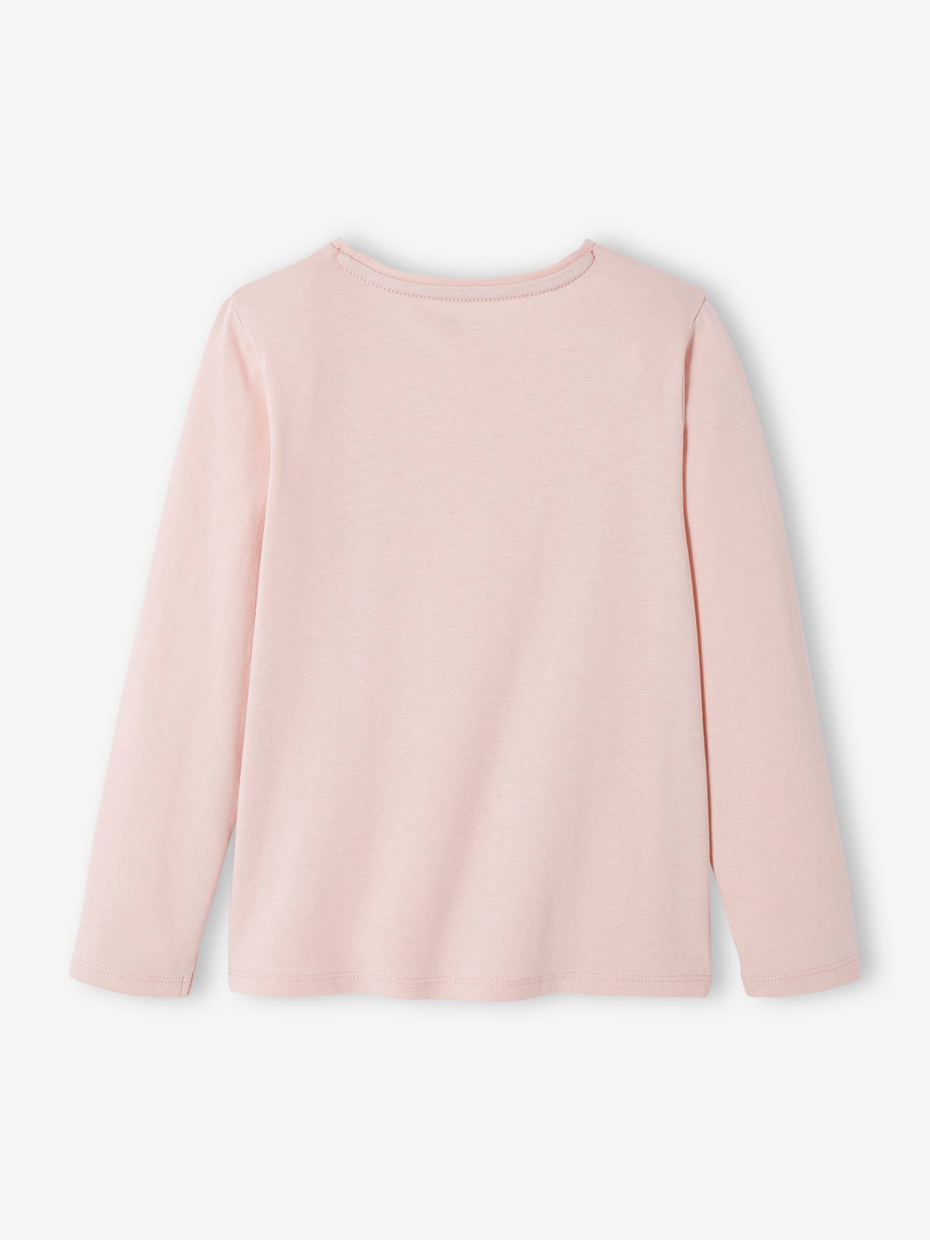 Camiseta de manga comprida com mensagem iridescente, para meninas, azul escuro liso com estampas.
