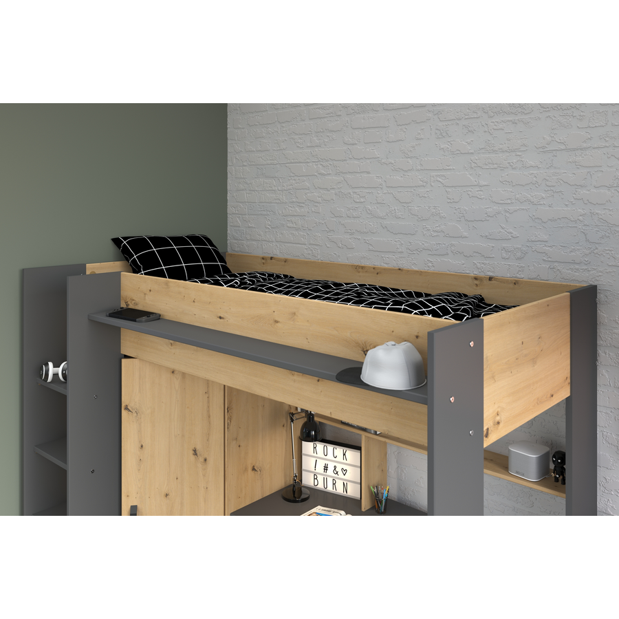 Parisot Hochbett Heavy Eiche Artisan Artisan Eiche  schwarz