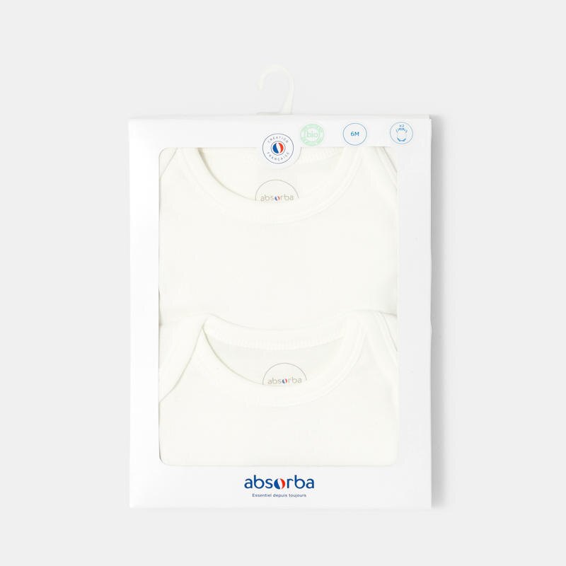 Lot de 2 bodies à manches courtes en coton bio blanc mixte Absorba Blanc