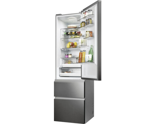 HAIER HTW5620CNMP koel-vriescombinatie, afmetingen (B x H x D): 59,5 x 205 x 66,7 cm, koelgedeelte: 289 l, vriesgedeelte: 125 l, zwart