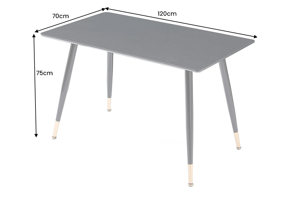 Design Esstisch PARIS 120cm schwarz Eichenholz mit goldenen Fußkappen