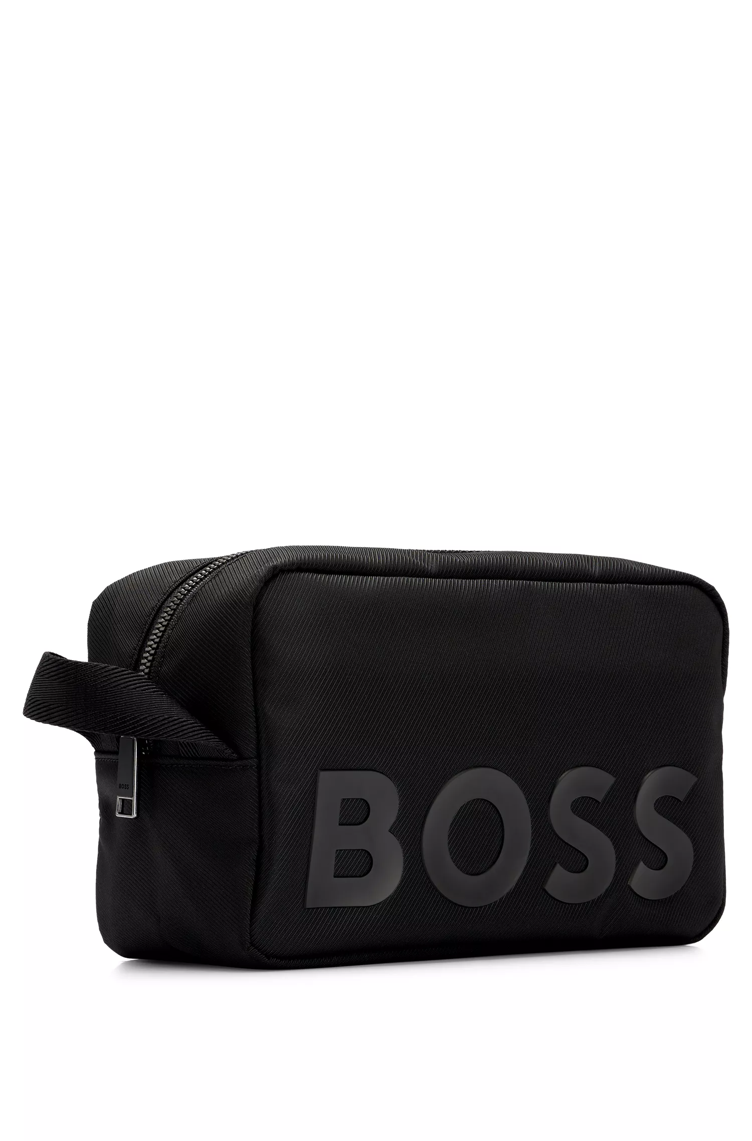 Nécessaire BOSS com logotipo preto em material reciclado texturizado.