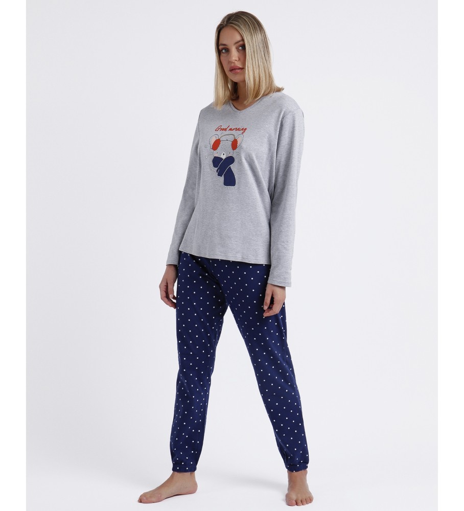 Pijama de manga comprida Admas Good Morning Mouse cinza