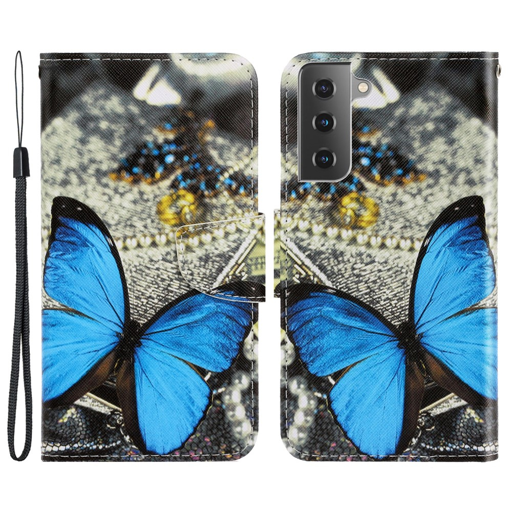 Samsung Galaxy S21 FE 5G Leder Tasche - Blauer Schmetterling