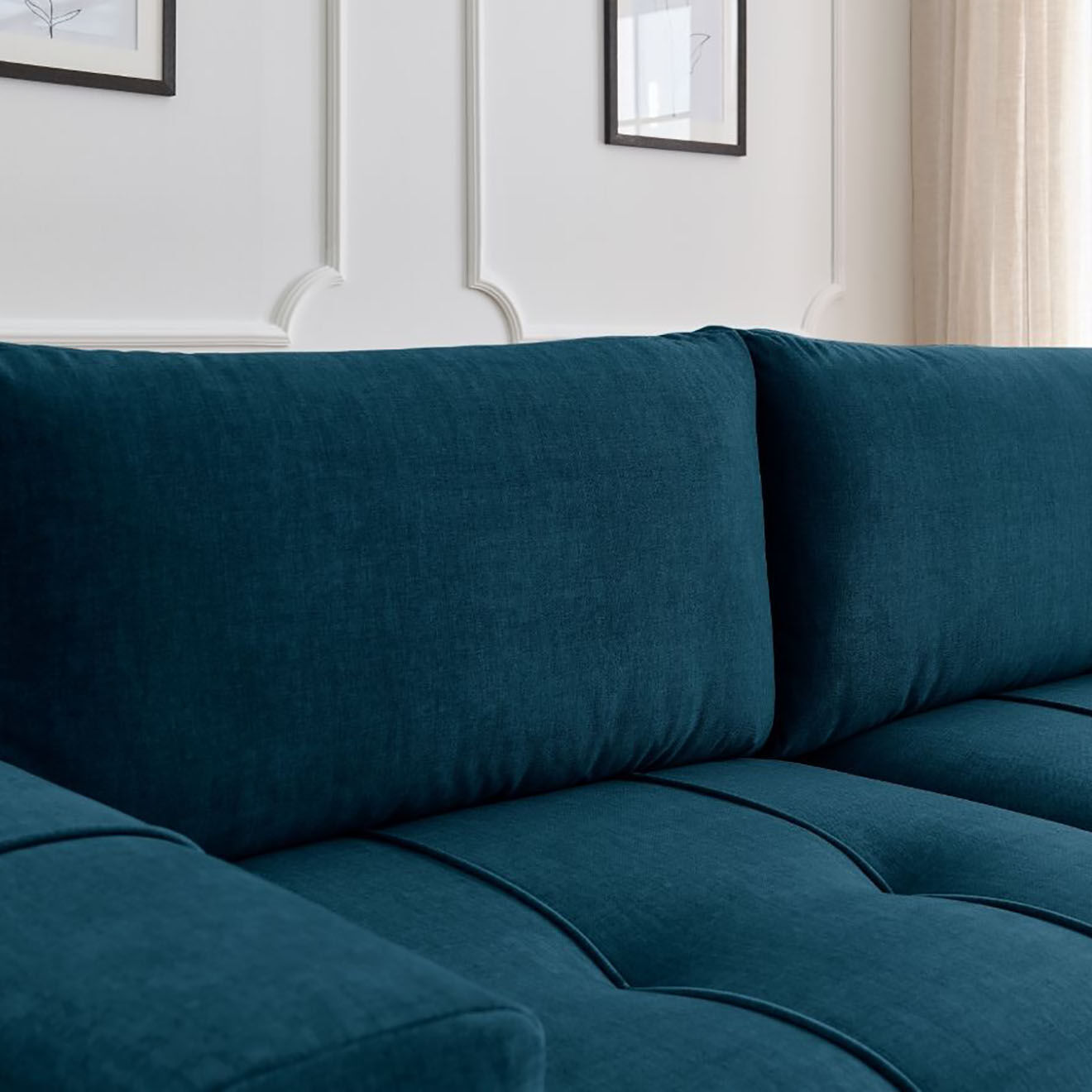 Bobochic Canapé droit convertible en Velours 3 places Arsène avec coffre bleu - 248x105x90 cm