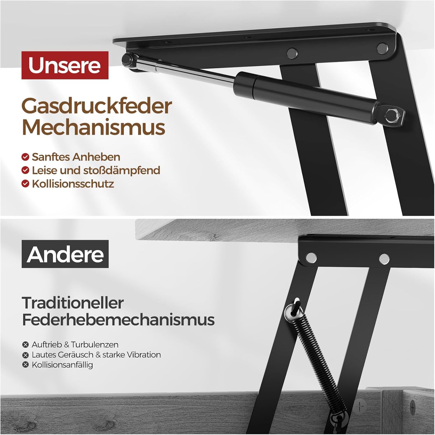 Rolanstar Höhenverstellbarer Couchtisch mit 2 Schubladen, 100 x 50 cm Wohnzimmertisch aus Holz,Platzsparend & Einfach Montiert für Schlafzimmer, weiß