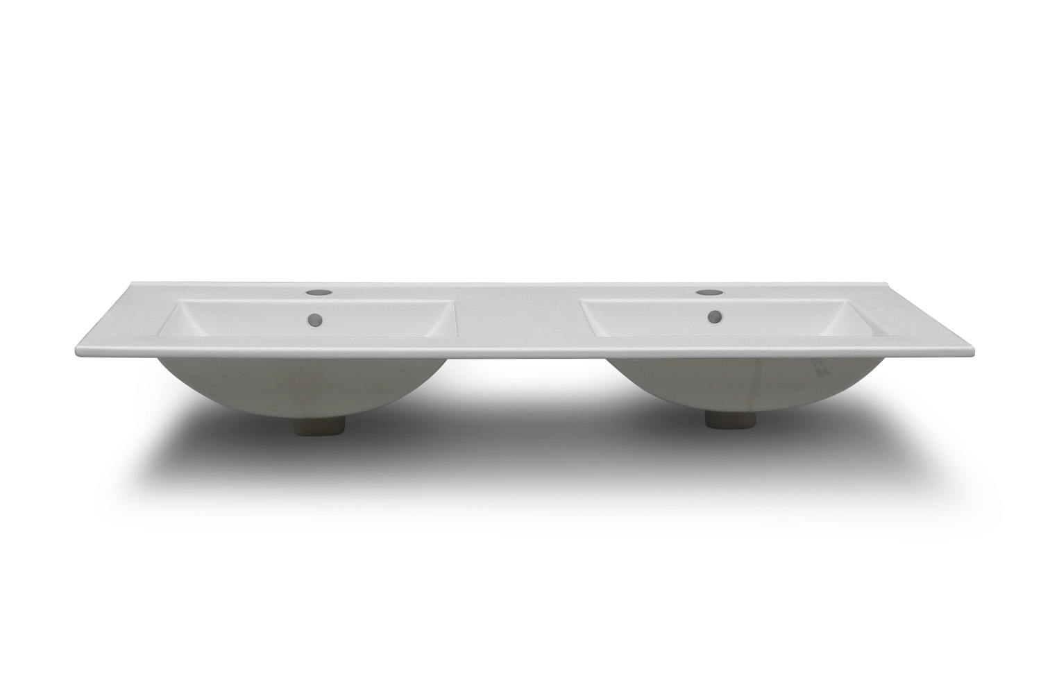 Fontana Latina dubbele keramische wastafel 120cm met kraangaten wit glans