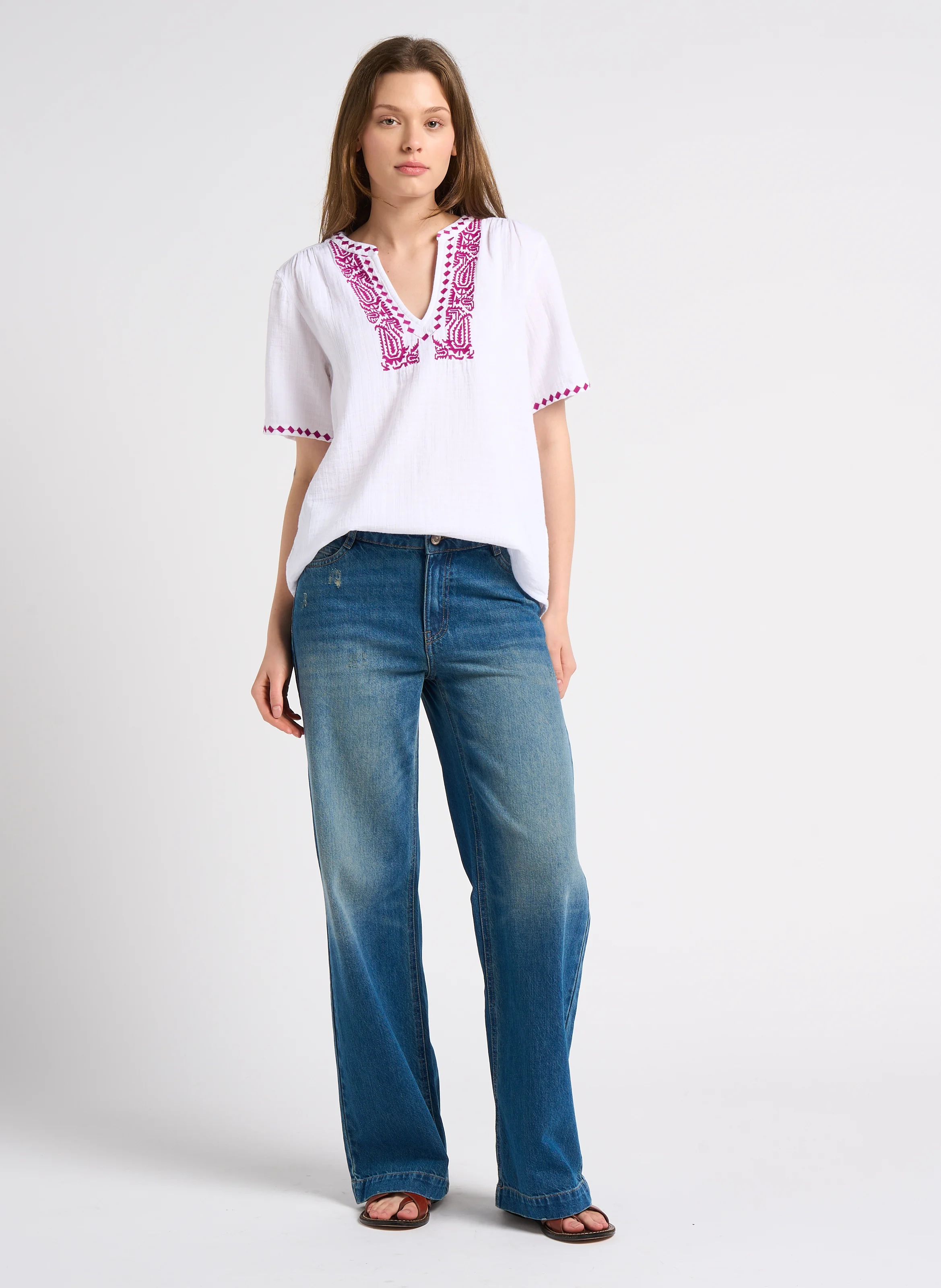 SANDY - Jean taille basse délavée en coton | Bleu