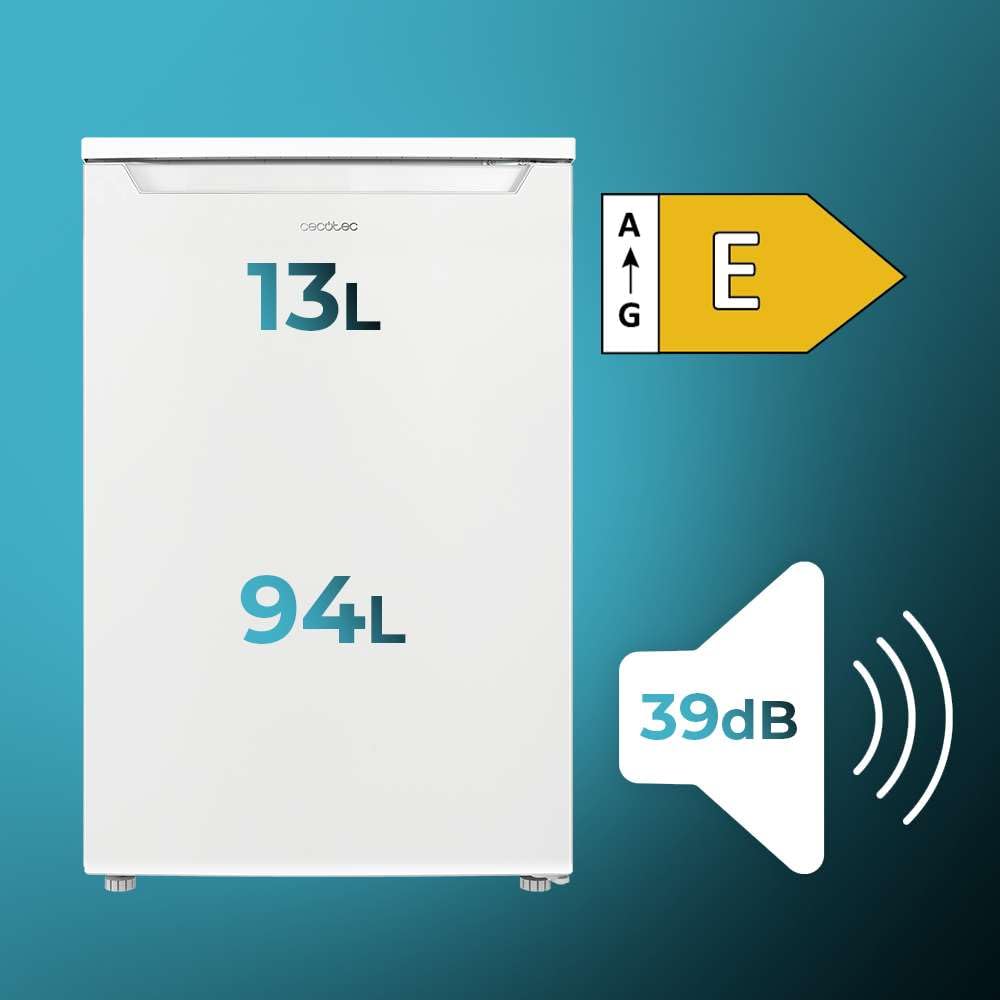 Cecotec Mini Réfrigérateur 107 L Bolero CoolMarket TT 107 White, Classe Énergétique E, Économie d'Énergie, Porte Réversible, Tiroir Congélateur, Faibl